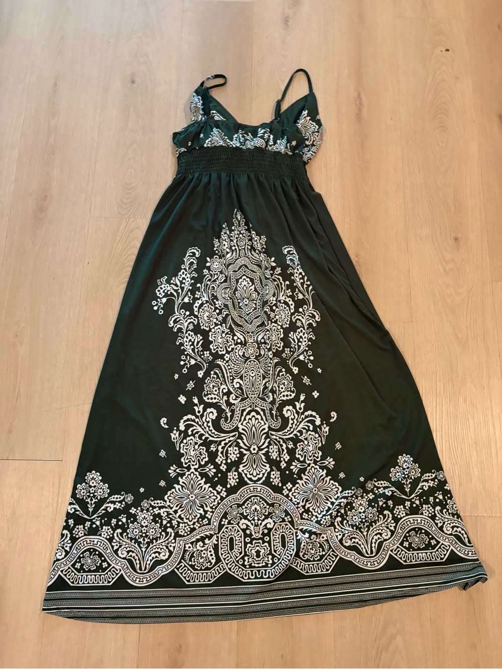 Dark Green Paisley Print Maxi Dress with Spaghetti Straps